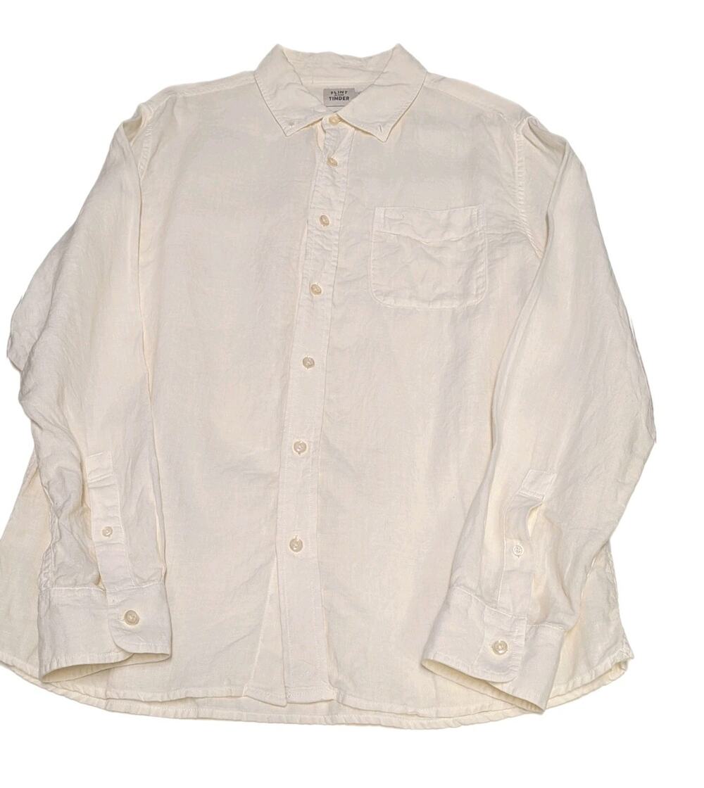 Flint & Tinder Shirt Men Medium M White Linen Long Sleeve Casual Button *Flaw